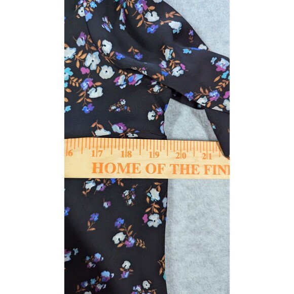 J.Jill Wearable Women Top XS Floral‎ Tunic Chiffon Black Pleated Ribbed Flowy - Picture 8 of 10